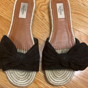 Valentino Black Suede Bow Espadrille Flats